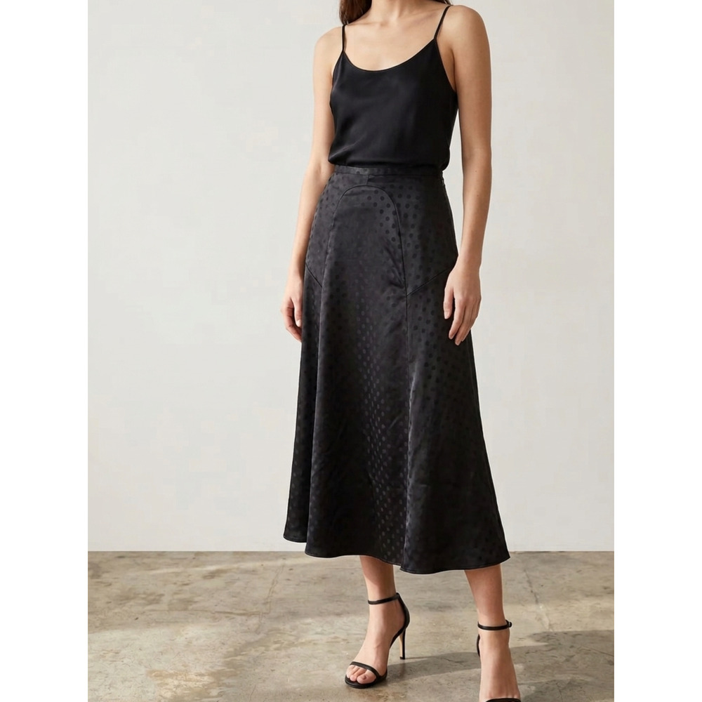 Worthington Vintage Y2K Polka Dot Satin A Line Midi Skirt Black Size 4 2